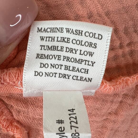 BOBI Coral Orange Scoop Neck Sleeveless Gauze Cotton Seersucker Mini Dresss S - Picture 10 of 10